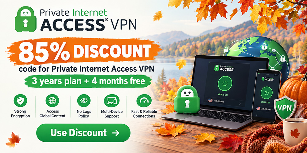 Private Internet Access VPN discount code 85% Off Private Internet Access VPN discount code for 3 years + 4 months free