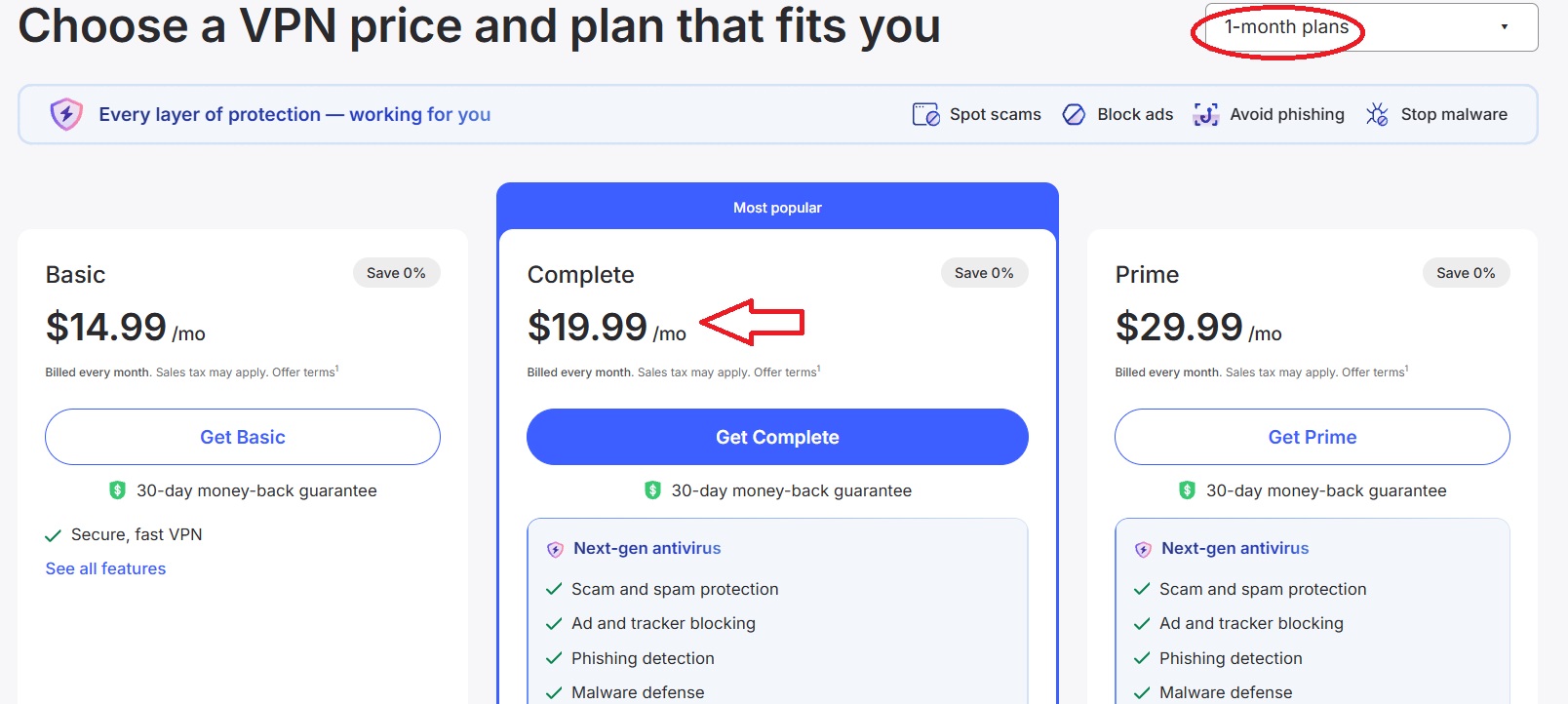NordVPN pricing page monthly plans